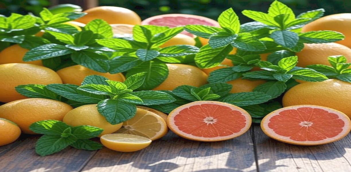 Flavor Illustration of Mint Leaves and Citrus Fruits